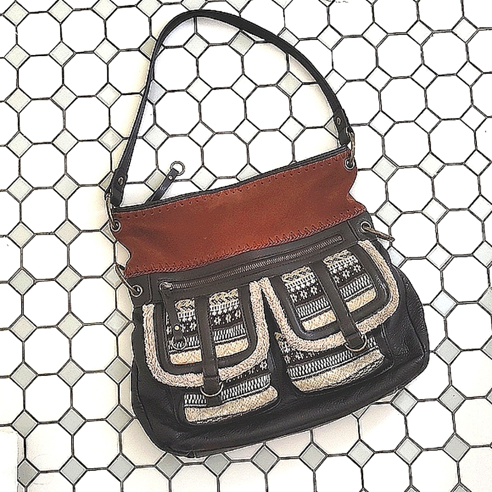Leather Purse with Cozy Knit Pockets